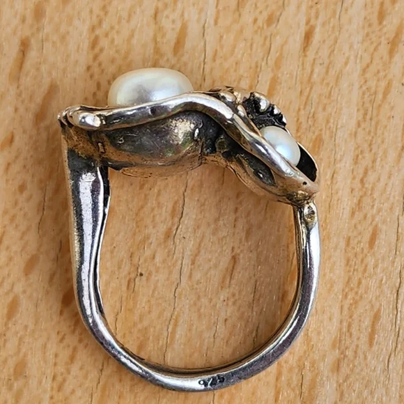 Modernist sterling silver ring real pearls size 7 artist signed Fine Jewelry - Picture 5 of 7
